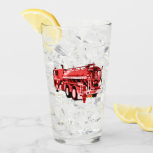 Verre Camion d'incendie peint à l'huile rouge,