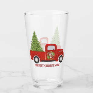 Verre Camion rouge Vintage Monogramme avec arbre de Noël