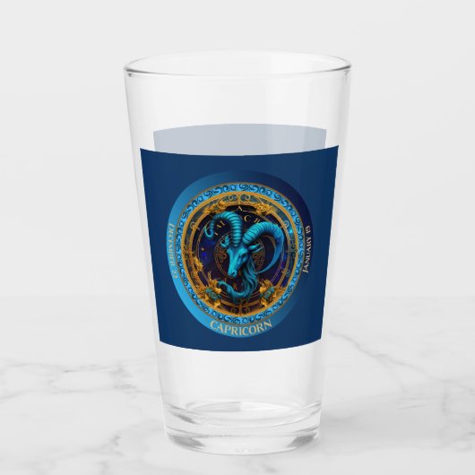 Verre Capricorne Zodiac avec nom et bière DOB (Devant)
