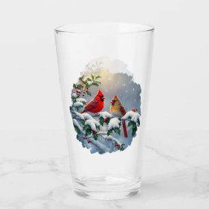 Verre Cardinaux rouges et houx dans la neige