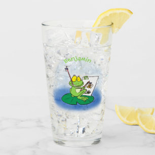Verre Caricature amusante de grenouille verte