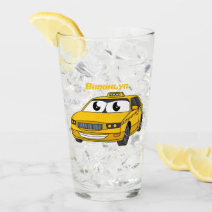 Verre Caricature amusante de taxi jaune mignon