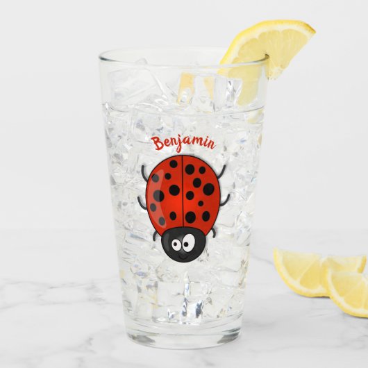 Verre Caricature de coccinelle rouge joyeux (Dos glace)