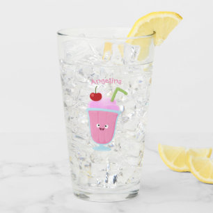 Verre Caricature de crème glacée de fraise mignonne