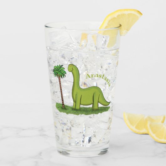 Verre Caricature de dinosaure de brontosaurus vert migno (Dos glace)