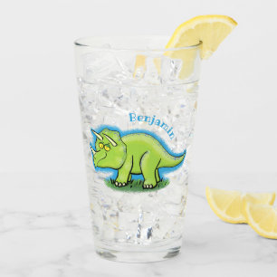 Verre Caricature de dinosaure de triceratops vert mignon
