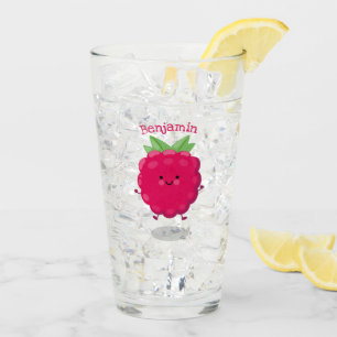 Verre Caricature de framboise très heureuse