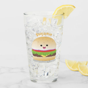 Verre Caricature de hamburger kawaii joyeux