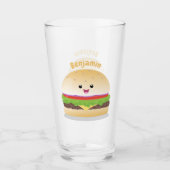 Verre Caricature de hamburger kawaii joyeux (Devant)