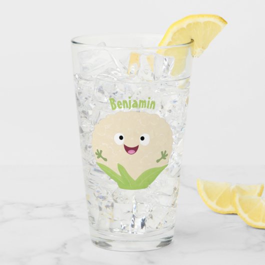 Verre Caricature de légume de chou-fleur joyeux (Dos glace)