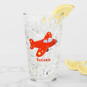 Verre Caricature de vol d'avion rouge mignon