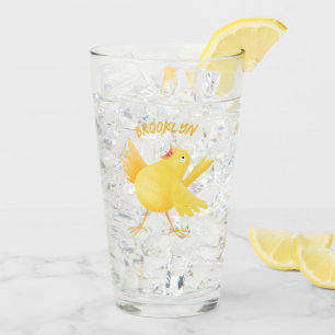 Verre Caricature d'oiseau canari jaune chantant mignon