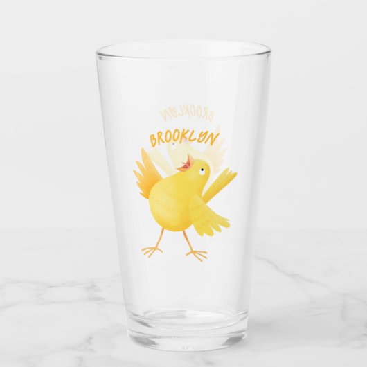 Verre Caricature d'oiseau canari jaune chantant mignon (Devant)
