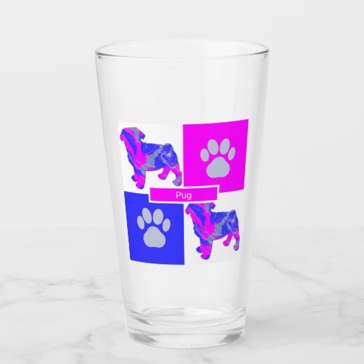 Verre Carlin Silhouette Chien & Paw Rose et Carré bleu (Devant)