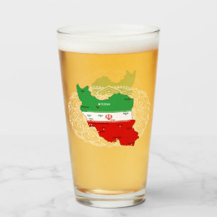Verre Carte de l'Iran avec drapeau et emblème