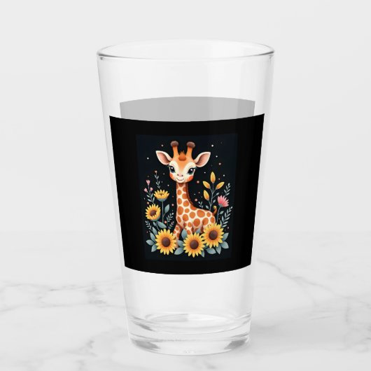 Verre Charming Giraffe Surrounded By Flowers Long Sleeve (Devant)
