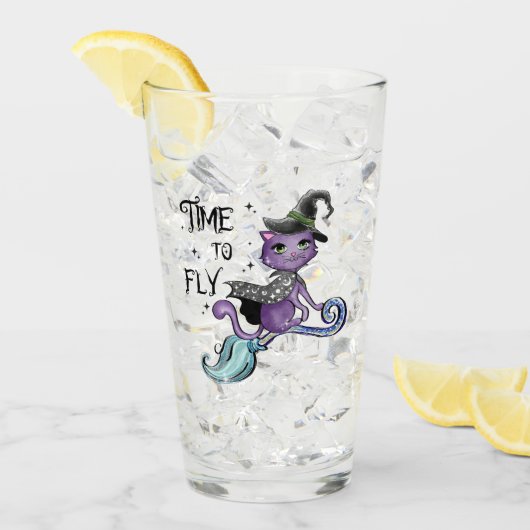 Verre Chat à sorcière volante mignonne | Temps de vol (Devant glace)
