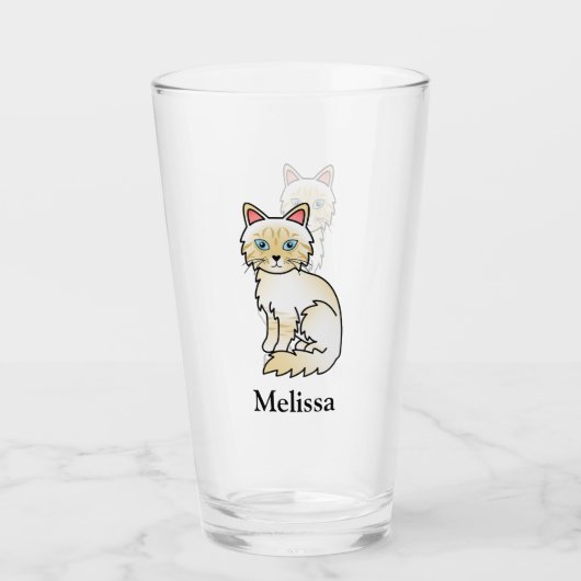 Verre Chat Birman / Ragdoll crème point tabby & Nom (Devant)