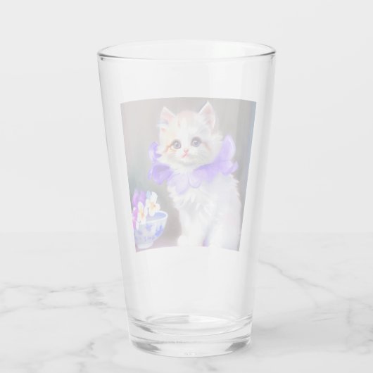 Verre Chat blanc avec collier de fleurs violettes (Dos)