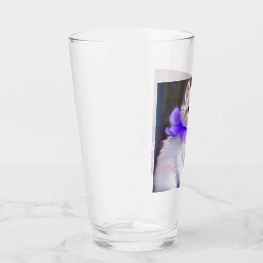 Verre Chat blanc avec collier de fleurs violettes (Droite)