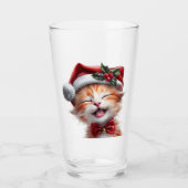 Verre Chat de Noël mignon avec chapeau de Père Noël et C (Devant)