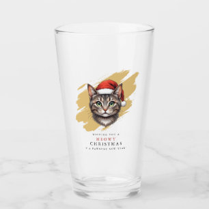 Verre Chat de Noël mignon moderne avec chapeau de Père N