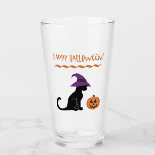 Verre Chat de sorcière d'Halloween et Citrouille