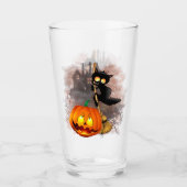 Verre Chat effrayé par Citrouille Fun Halloween caractèr (Devant)