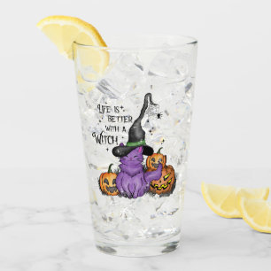 Verre Chat en sorcière mignonne pourpre avec Jack-O'-Lan