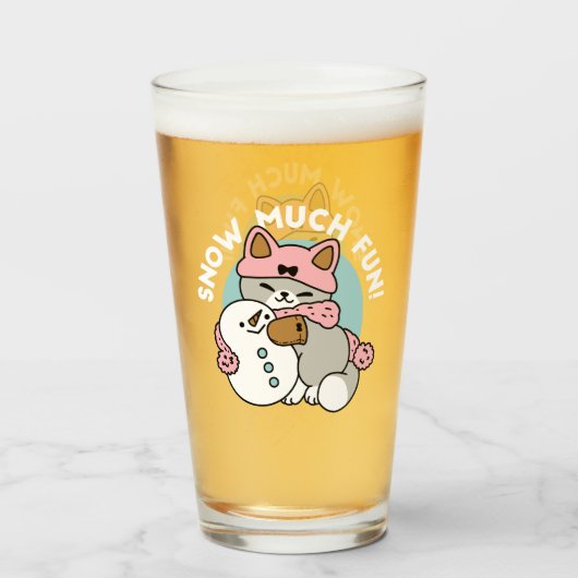 Verre Chat mignon en Engin à neige avec Art Snowman (Devant (rempli))