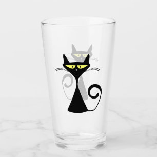 Verre Chat noir maigre avec grands yeux jaunes