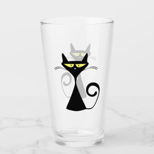 Verre Chat noir maigre avec grands yeux jaunes (Devant)
