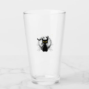 Verre Chat Noir Pleine Lune Chauves-Souris & Nuit Étoilé