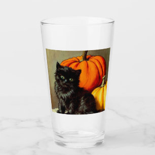 Verre Chat noir vintage d'Halloween et Citrouilles