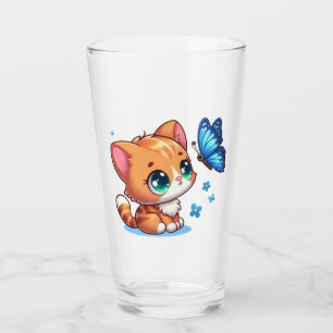 Verre Chaton/chat mignon & papillon
