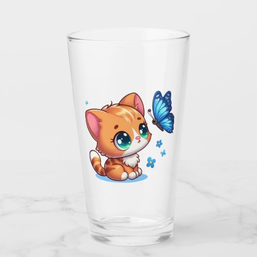 Verre Chaton/chat mignon & papillon (Devant)