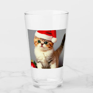 Verre Chaton de Noël Vintage à Santa Hat