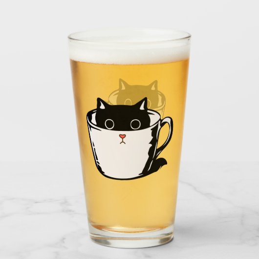 Verre Chaton noir avec nez rouge caché dans une tasse (Devant (rempli))