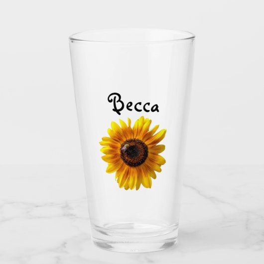Verre Cheerful Yellow Sunflower with Bee Personalized (Devant)