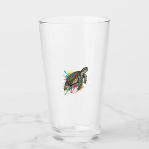 Verre Chemise Vintage Gravure Tortue de Mer Couleur Spla