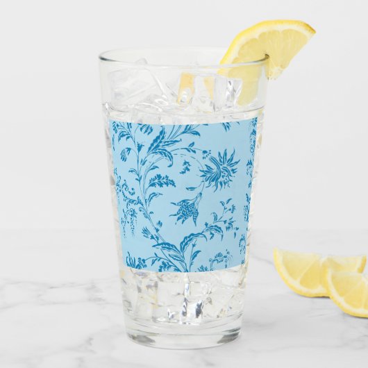 Verre Chic Stylish Blue Floral Damask Pattern Grand Bois (Dos glace)