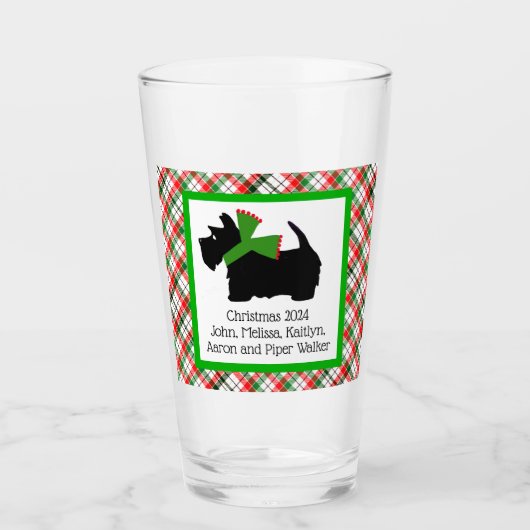 Verre Chien écossais customisé et Tartan Joyeux Noël (Devant)