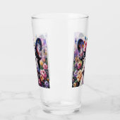 Verre Chien Rose Floral Rose Blanc Noir Blanc (Gauche)