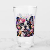 Verre Chien Rose Floral Rose Blanc Noir Blanc (Devant)