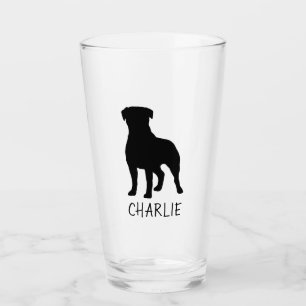 Verre Chien Rottie personnalisé par silhouette de