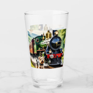 Verre Chien saluant un train à vapeur