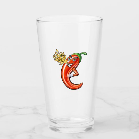 Verre Chili épicé drôle sur feu (Devant)