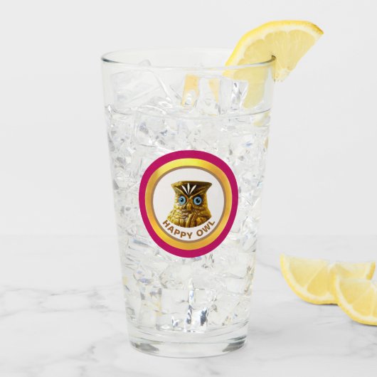 Verre Chouette dorée heureuse (Dos glace)