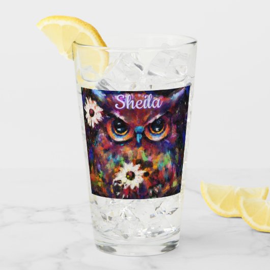 Verre Chouette florale impressionniste de Whimsical Pers (Devant glace)