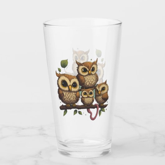 Verre Chouettes de dessin perchées sur une branche (Devant)